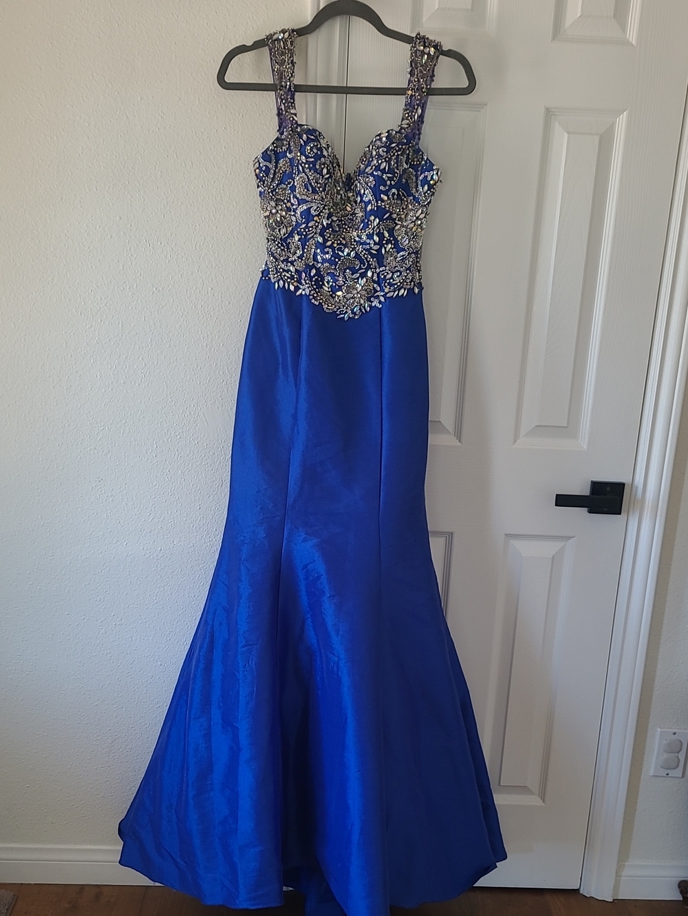 Rachel Allan Royal Blue Beaded Mermaid Gown
